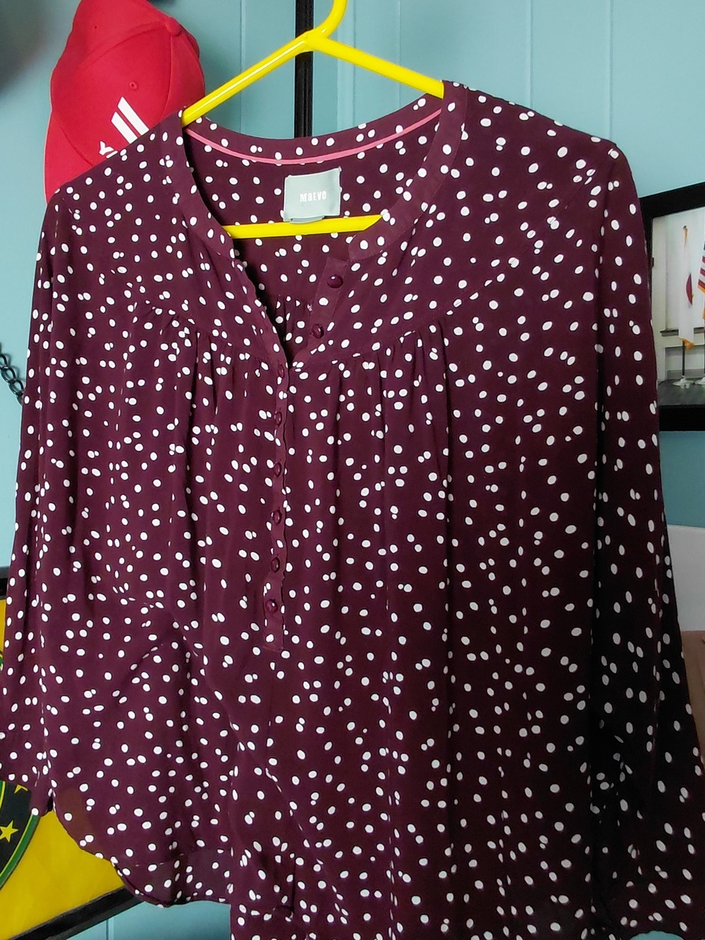 Maeve Polka Dot Button-Front Blouse - Maroon/White, Size Small